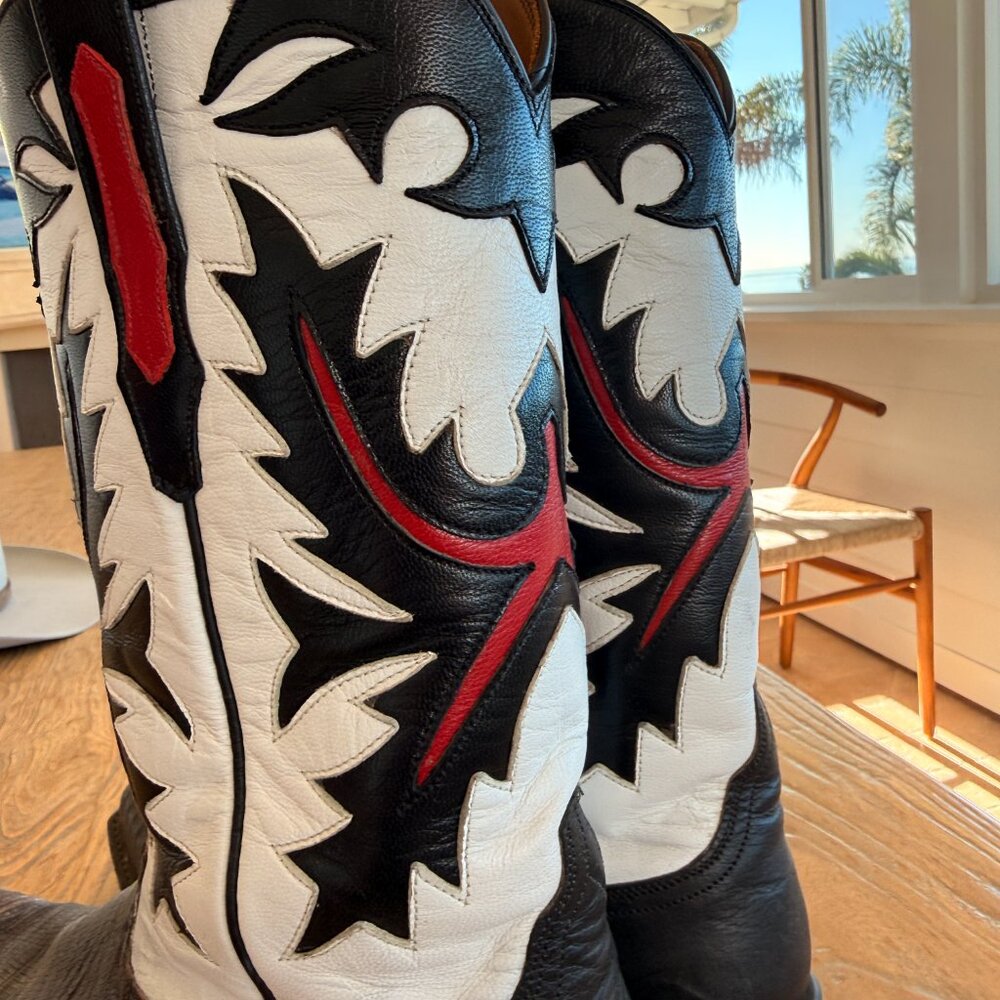 Burns Cowboy Boots Grey Distressed Lizard White Detail Women’s 11 / Men’s 9.5 D - Picture 3 of 7